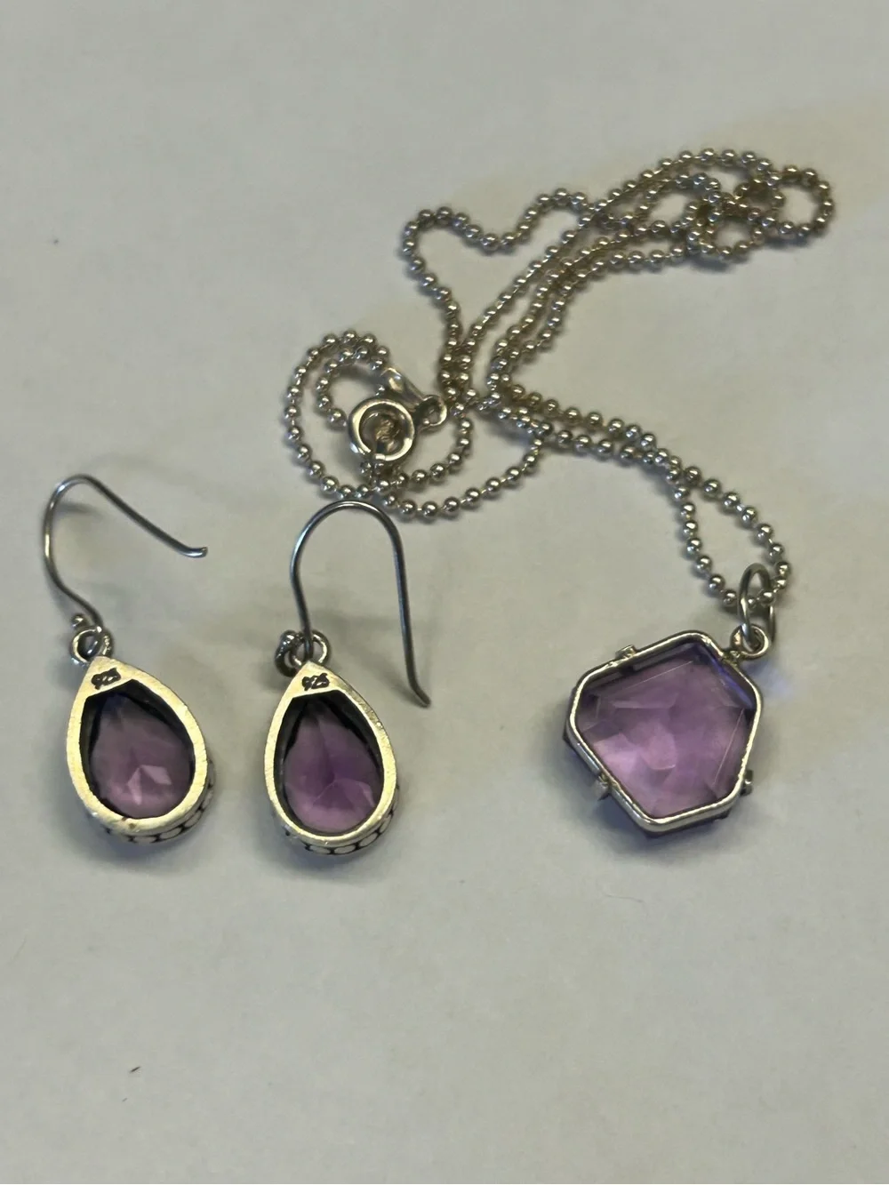 Bundle artisan Sterling silver 13-14carat amethyst purple stone Earring necklace